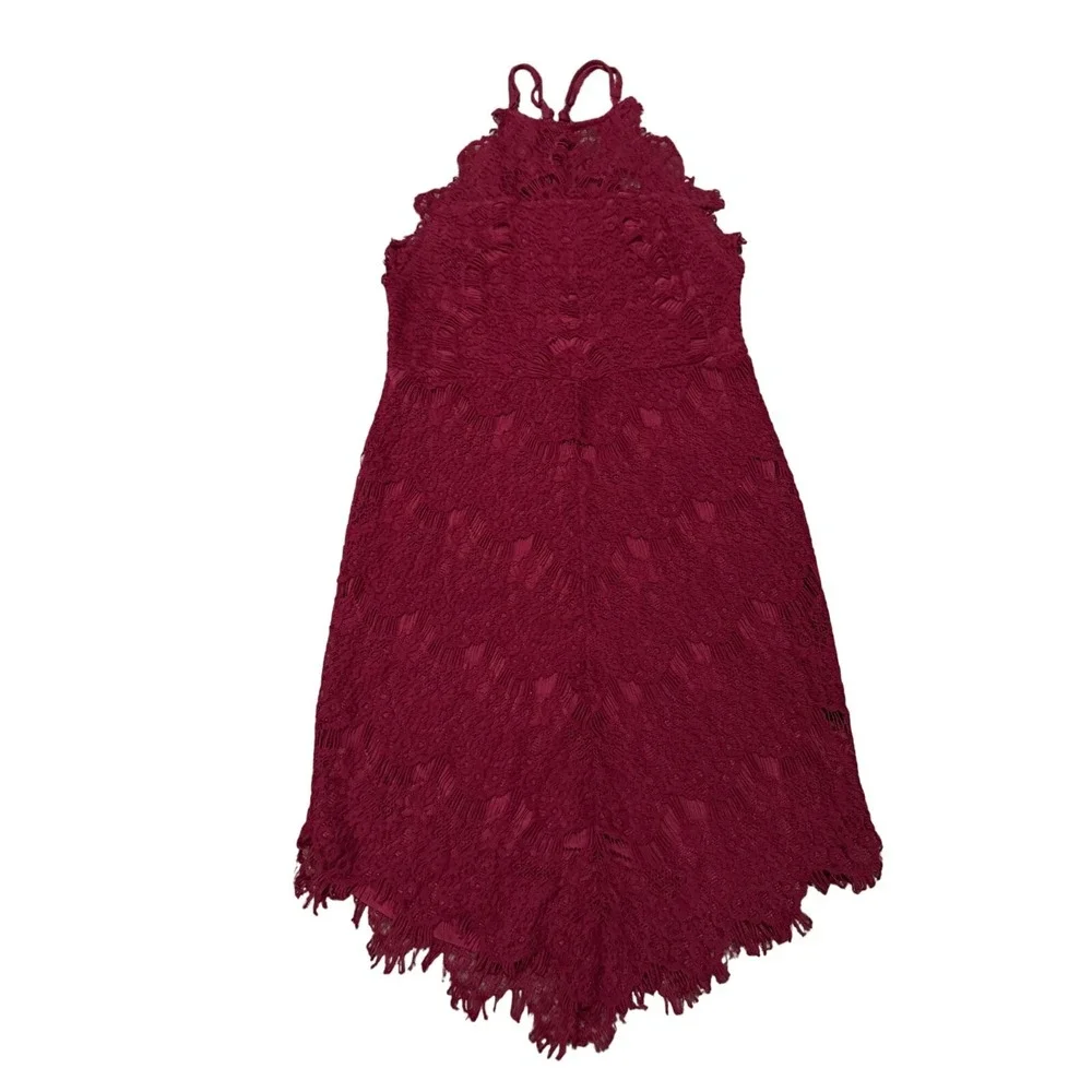 Free People Intimately Adella Lace‎ Slip Dress Burgundy Halter Boho Mini e2